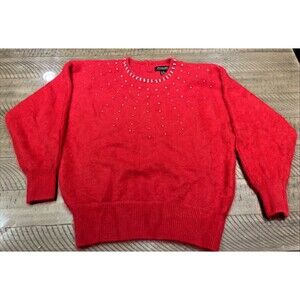 Venesha Sweater Christmas Angora Womens Size Large Fuzzy RED Holiday Vintage